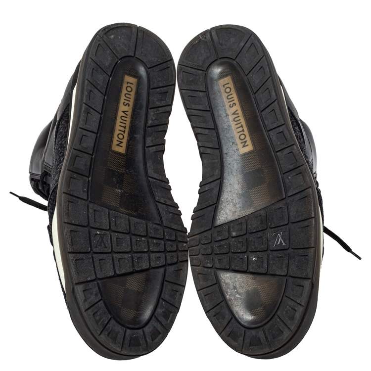 Pre Owned Louis Vuitton Black Knit Fabric And Leather High Top Sneakers Size 41.5