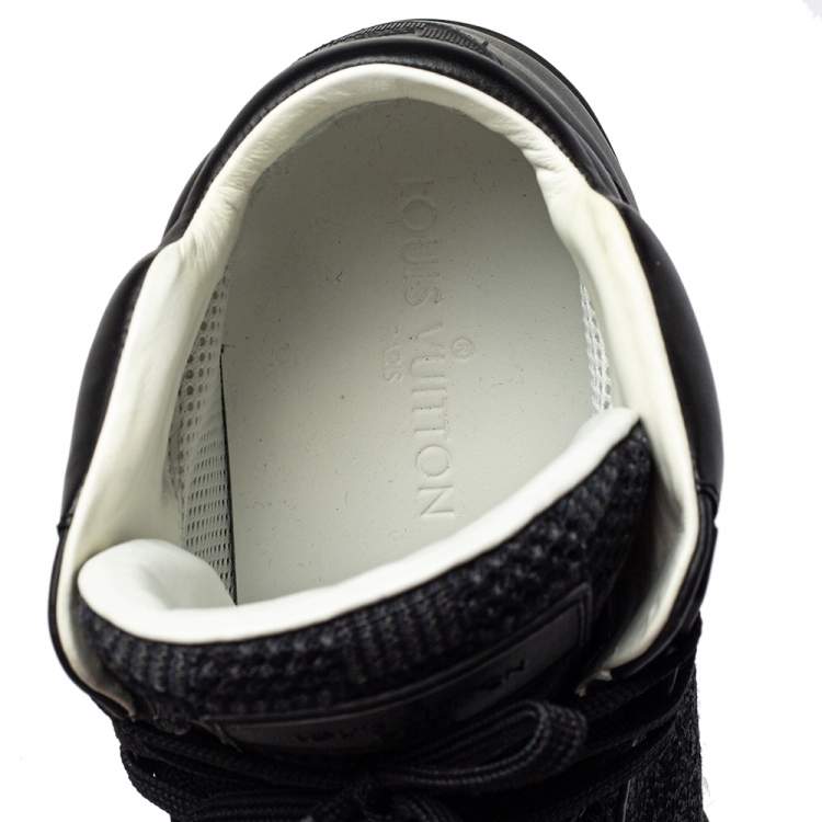 Pre Owned Louis Vuitton Black Knit Fabric And Leather High Top Sneakers Size 41.5