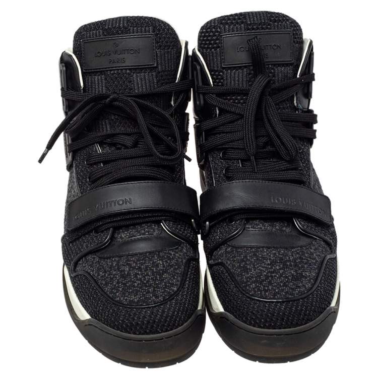 Pre Owned Louis Vuitton Black Knit Fabric And Leather High Top Sneakers Size 41.5