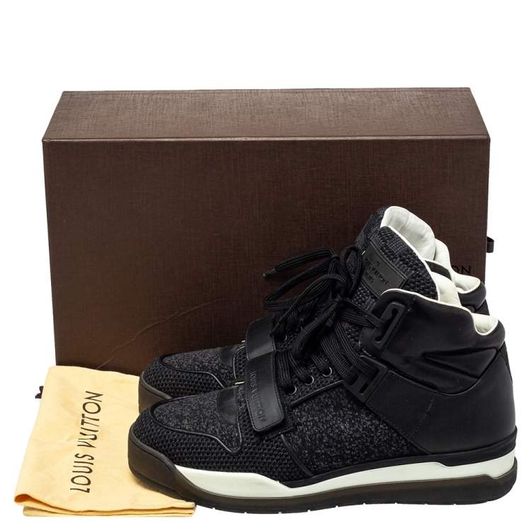Pre Owned Louis Vuitton Black Knit Fabric And Leather High Top Sneakers Size 41.5