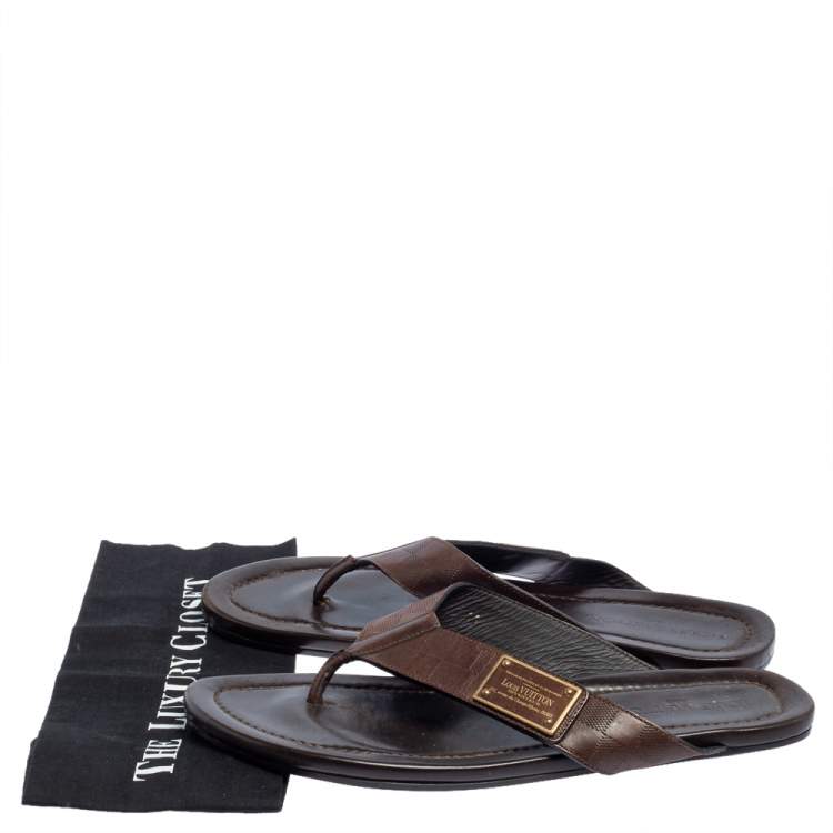 Pre Owned Louis Vuitton Brown Damier Leather Thong Flats Size 45