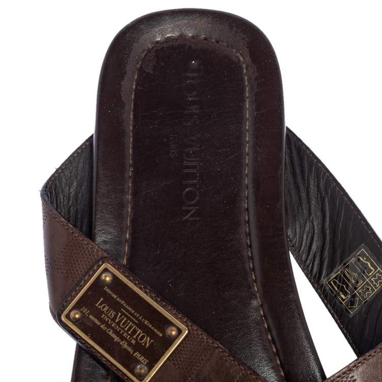 Pre Owned Louis Vuitton Brown Damier Leather Thong Flats Size 45