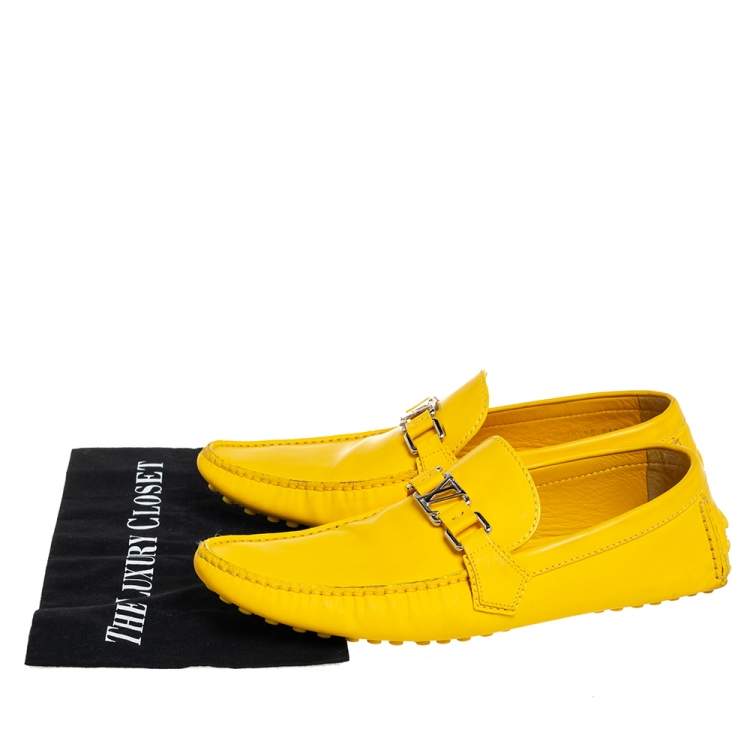 Pre Owned Louis Vuitton Yellow Leather Slip On Loafers Size 43.5