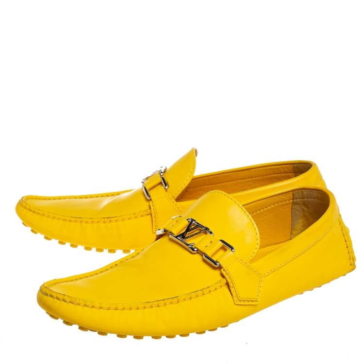 Pre Owned Louis Vuitton Yellow Leather Slip On Loafers Size 43.5