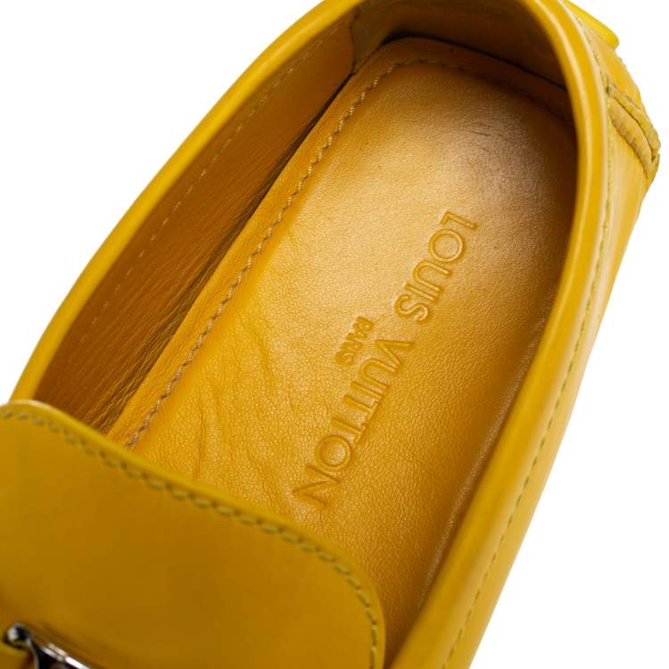 Pre Owned Louis Vuitton Yellow Leather Slip On Loafers Size 43.5