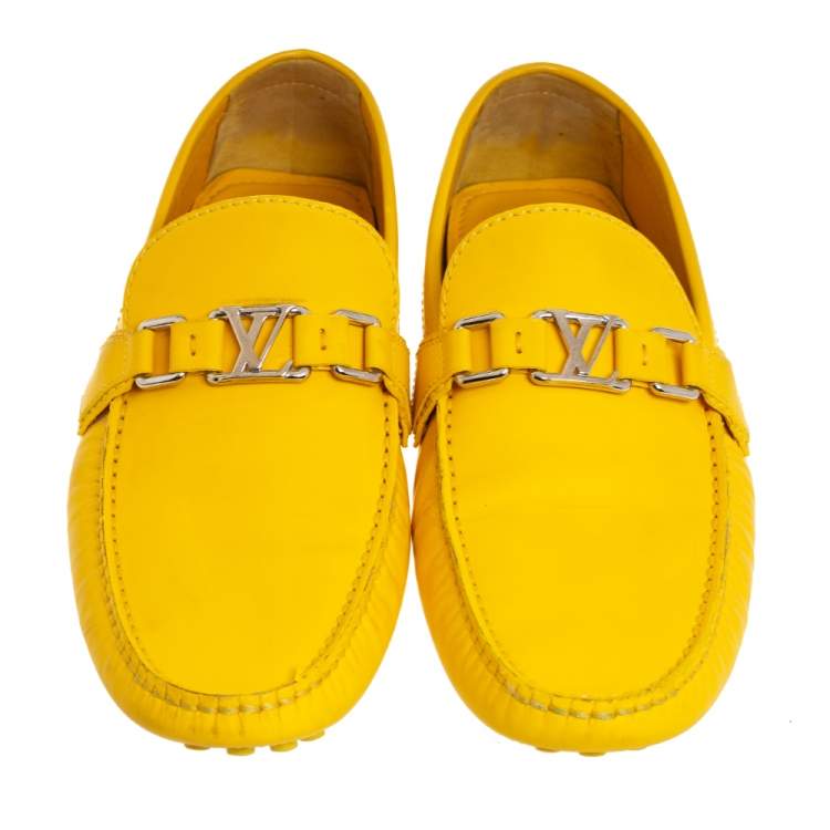 Pre Owned Louis Vuitton Yellow Leather Slip On Loafers Size 43.5
