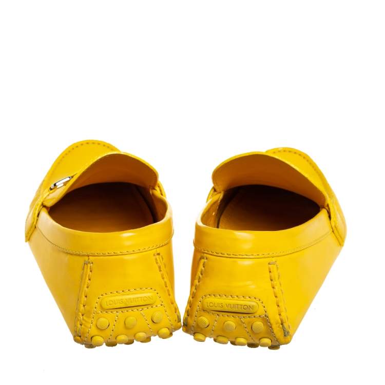 Pre Owned Louis Vuitton Yellow Leather Slip On Loafers Size 43.5