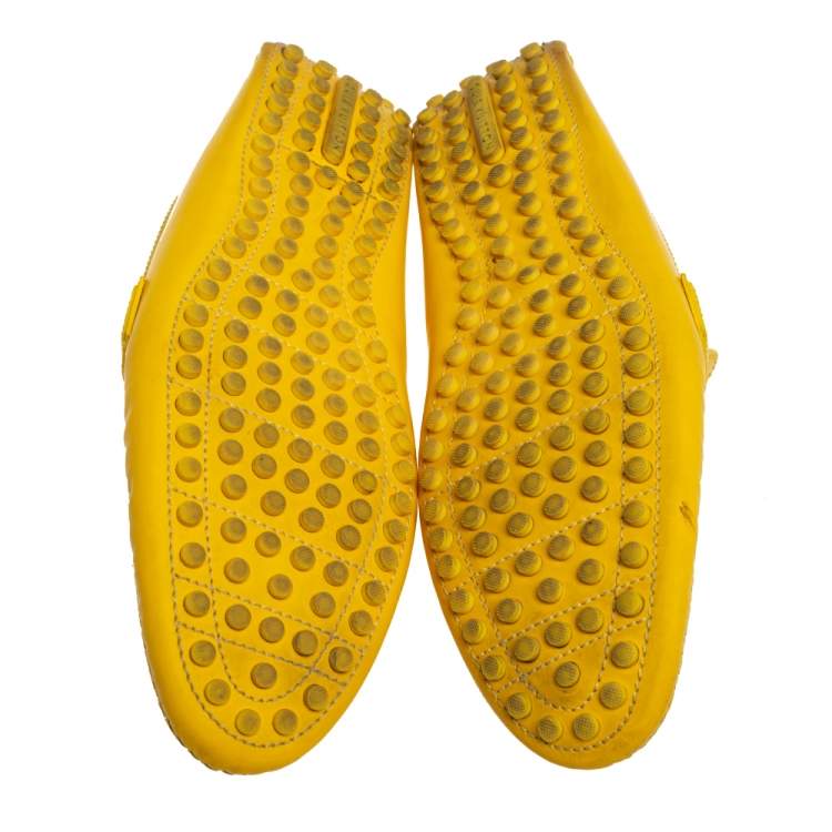 Pre Owned Louis Vuitton Yellow Leather Slip On Loafers Size 43.5