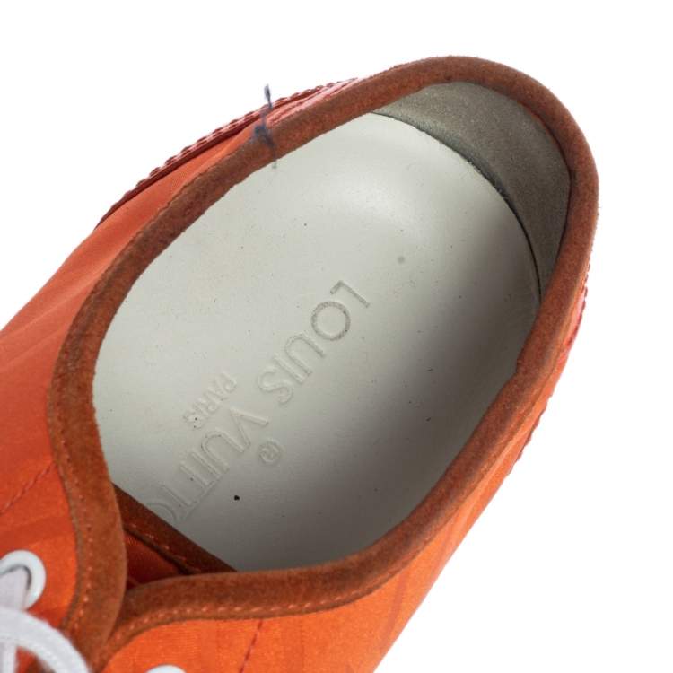Pre Owned Louis Vuitton Orange Fabric and Leather Sneakers Size 42