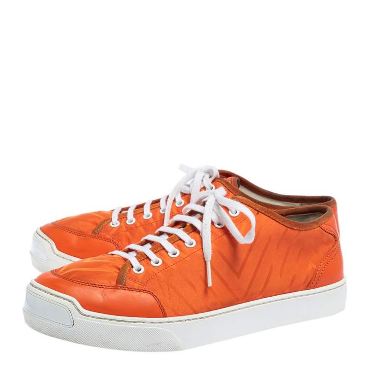 Pre Owned Louis Vuitton Orange Fabric and Leather Sneakers Size 42