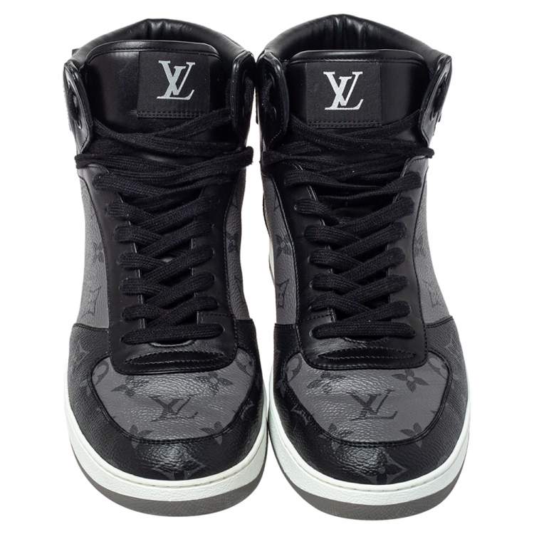 Pre Owned Louis Vuitton Black/Grey Monogram Canvas Rivoli High Top Sneakers Size 43