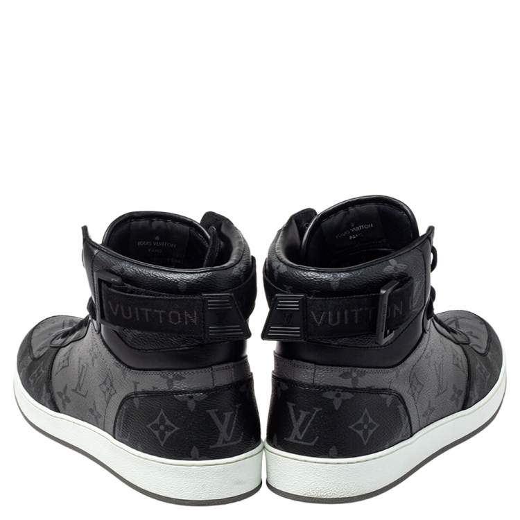 Pre Owned Louis Vuitton Black/Grey Monogram Canvas Rivoli High Top Sneakers Size 43