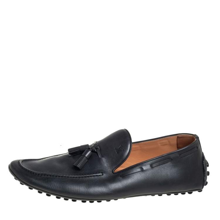 Pre Owned Louis Vuitton Grey Leather Imola Tassel Slip On Loafers Size 42.5
