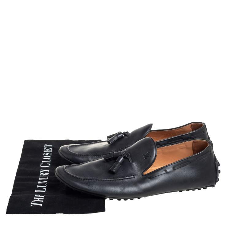 Pre Owned Louis Vuitton Grey Leather Imola Tassel Slip On Loafers Size 42.5
