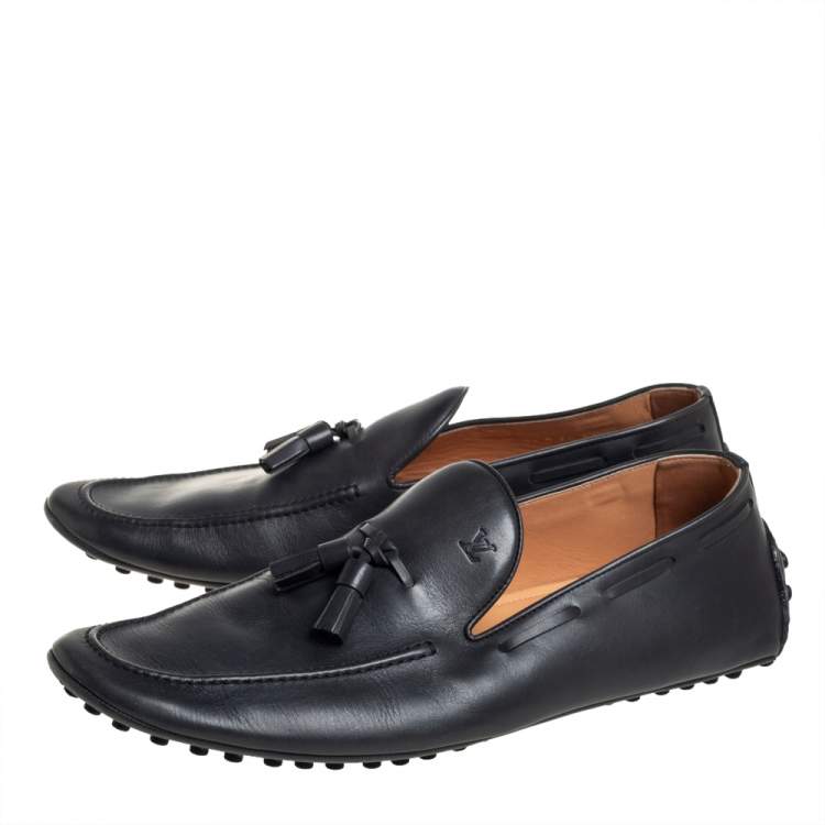 Pre Owned Louis Vuitton Grey Leather Imola Tassel Slip On Loafers Size 42.5