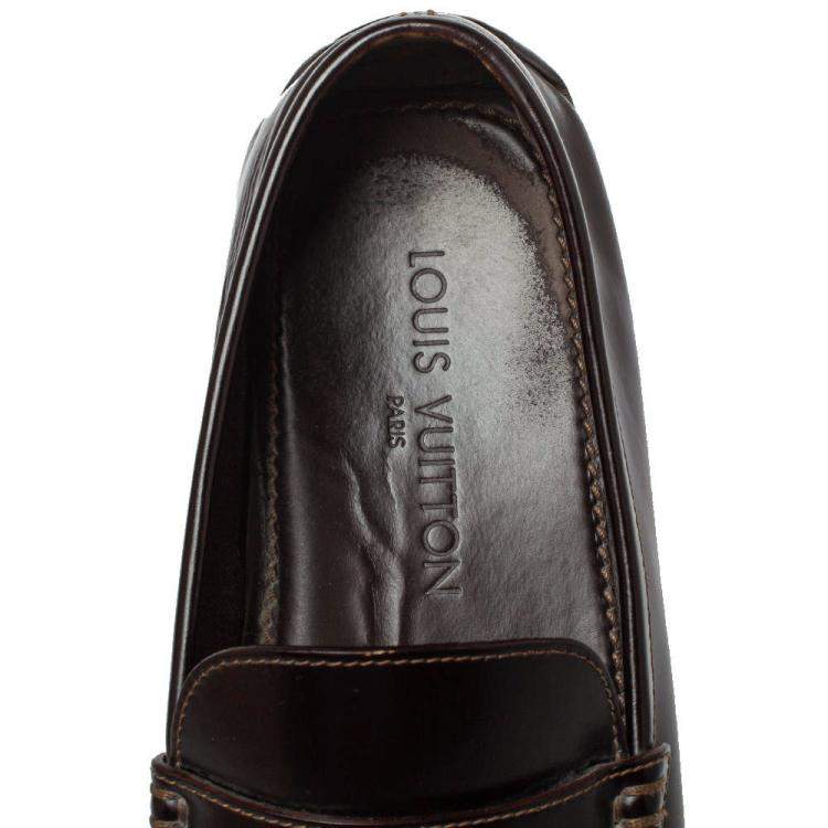 Pre Owned Louis Vuitton Dark Brown Leather Slip On Loafers Size 41