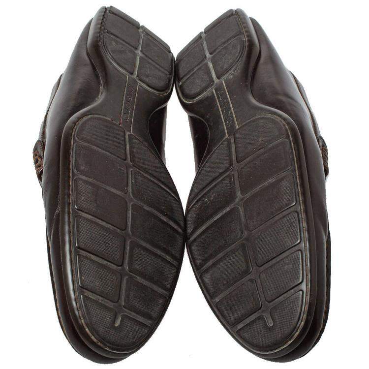 Pre Owned Louis Vuitton Dark Brown Leather Slip On Loafers Size 41