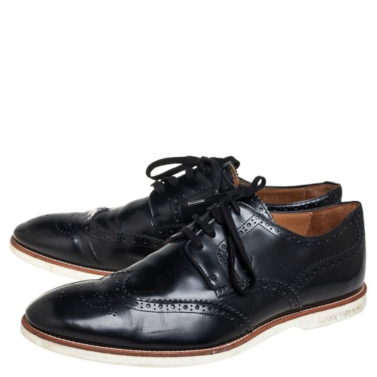 Pre Owned Louis Vuitton Black Brogue Leather Lace Up Derby Size 43