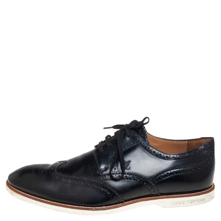 Pre Owned Louis Vuitton Black Brogue Leather Lace Up Derby Size 43