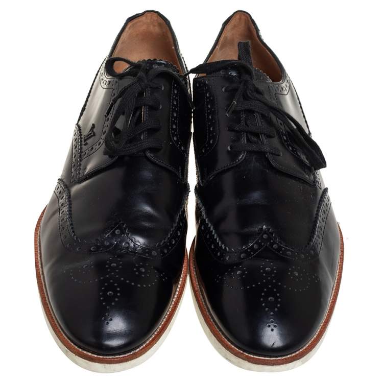Pre Owned Louis Vuitton Black Brogue Leather Lace Up Derby Size 43