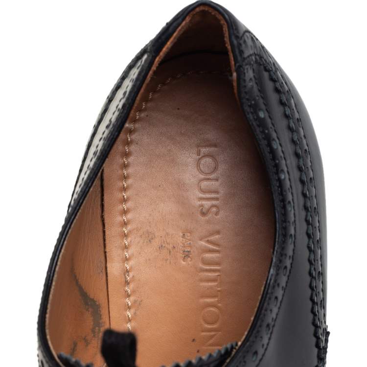 Pre Owned Louis Vuitton Black Brogue Leather Lace Up Derby Size 43