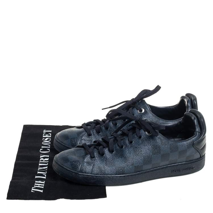 Pre Owned Louis Vuitton Blue Damier Cobalt And Leather Frontrow Low Top Sneakers Size 41