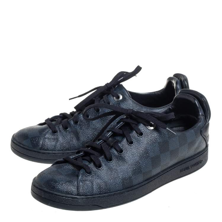 Pre Owned Louis Vuitton Blue Damier Cobalt And Leather Frontrow Low Top Sneakers Size 41