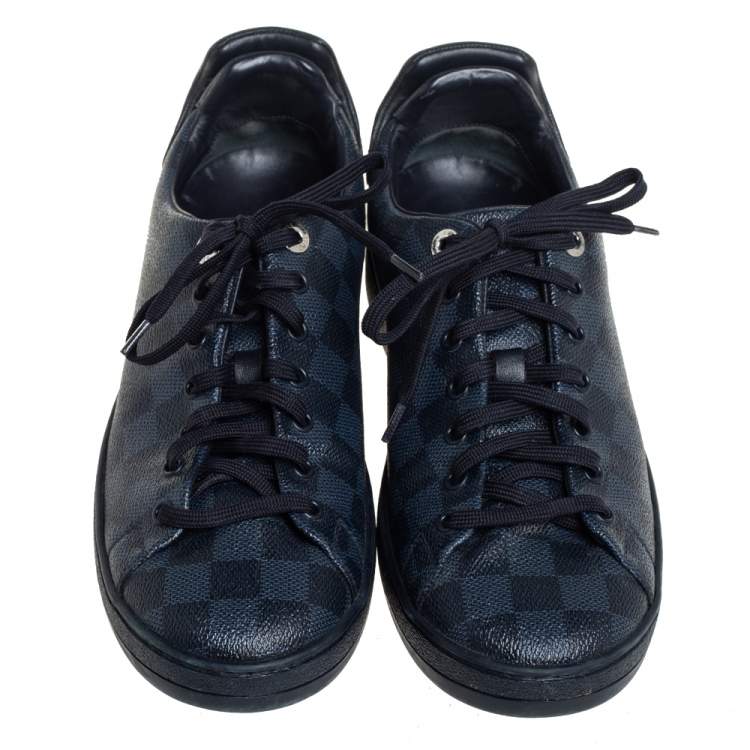 Pre Owned Louis Vuitton Blue Damier Cobalt And Leather Frontrow Low Top Sneakers Size 41