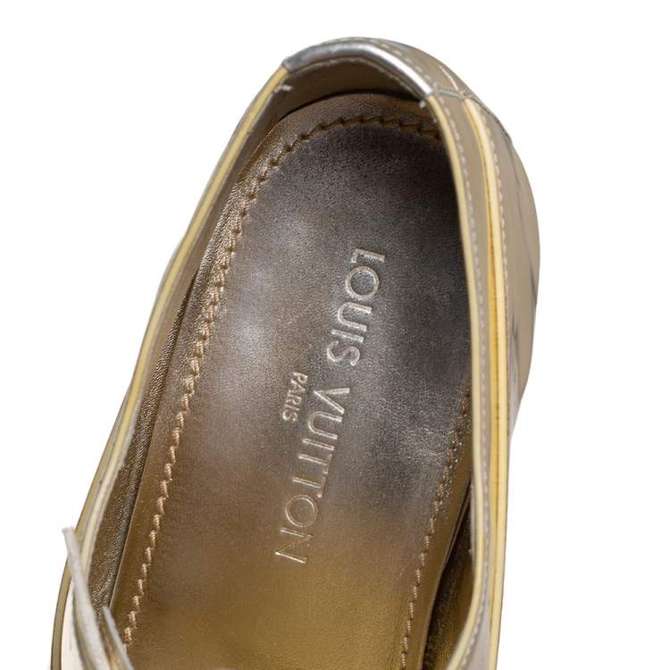 Pre Owned Louis Vuitton Gold Patent Leather Lace Up Derby Size 44