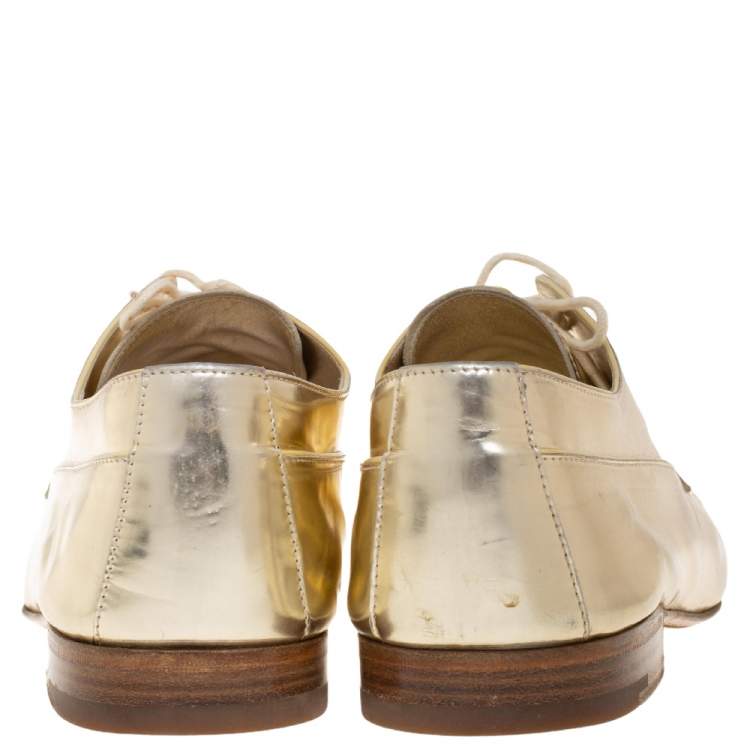 Pre Owned Louis Vuitton Gold Patent Leather Lace Up Derby Size 44