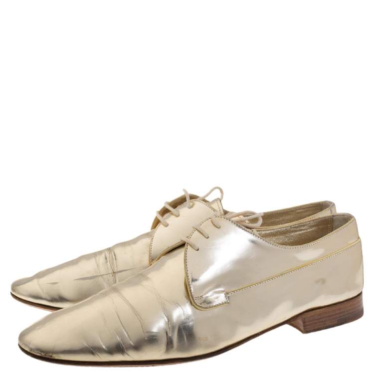 Pre Owned Louis Vuitton Gold Patent Leather Lace Up Derby Size 44
