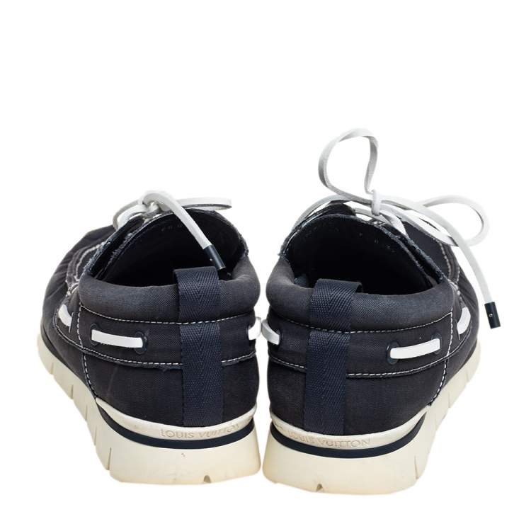 Pre Owned Louis Vuitton Blue Canvas Boat Shoes Size 45
