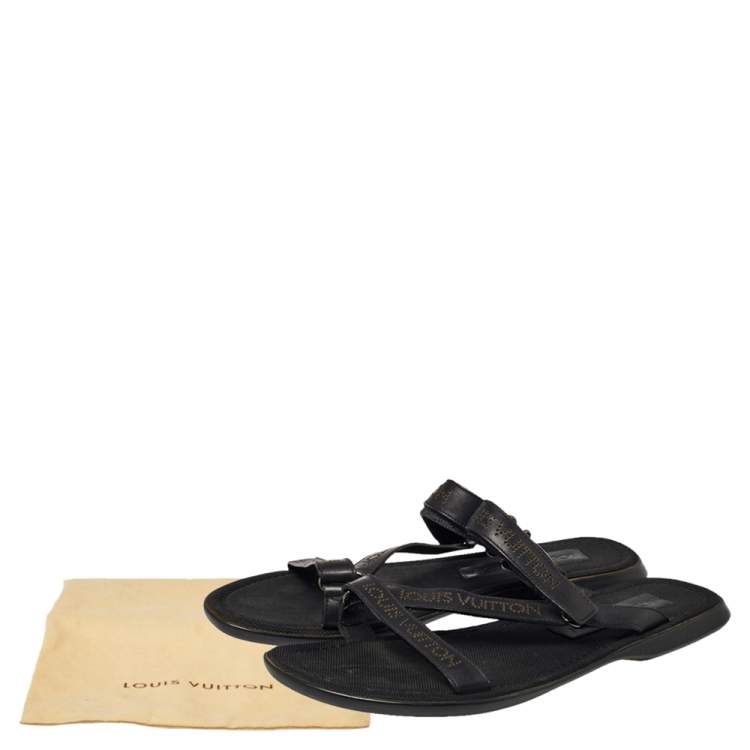 Pre Owned Louis Vuitton Black Leather Perforated Logo Slide Sandals Size 43