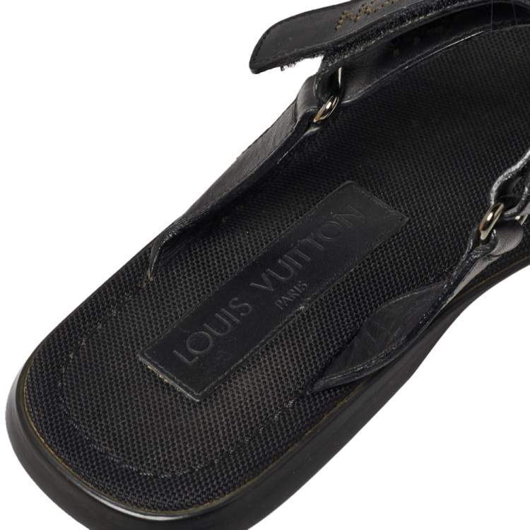 Pre Owned Louis Vuitton Black Leather Perforated Logo Slide Sandals Size 43