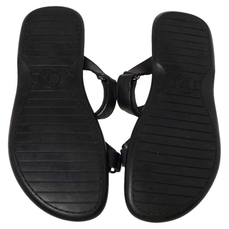Pre Owned Louis Vuitton Black Leather Perforated Logo Slide Sandals Size 43