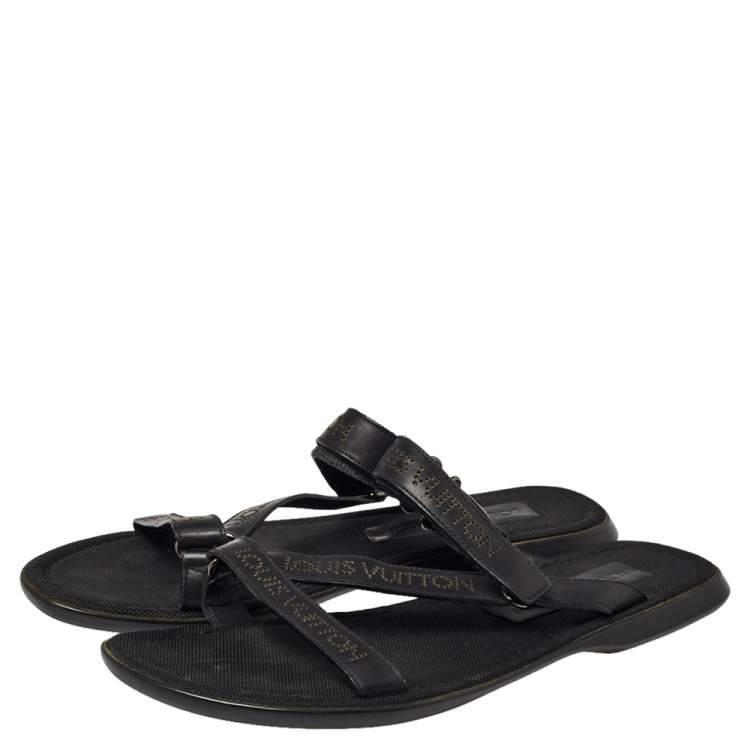 Pre Owned Louis Vuitton Black Leather Perforated Logo Slide Sandals Size 43