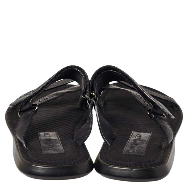 Pre Owned Louis Vuitton Black Leather Perforated Logo Slide Sandals Size 43