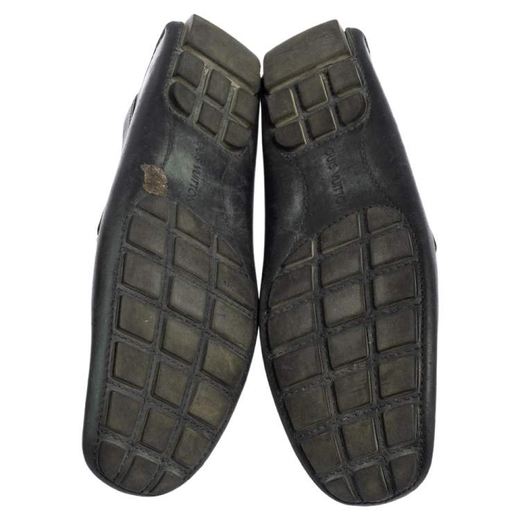 Pre Owned Louis Vuitton Black Leather Monte Carlo Slip On Loafer Size 44.5