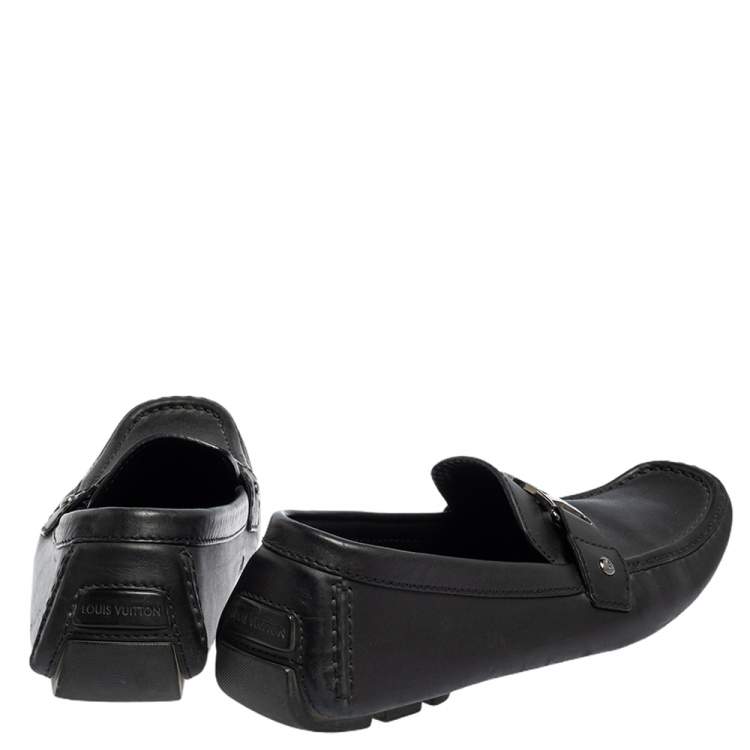 Pre Owned Louis Vuitton Black Leather Monte Carlo Slip On Loafer Size 44.5