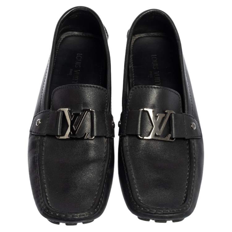 Pre Owned Louis Vuitton Black Leather Monte Carlo Slip On Loafer Size 44.5
