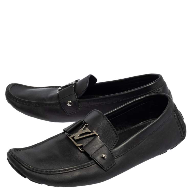 Pre Owned Louis Vuitton Black Leather Monte Carlo Slip On Loafer Size 44.5