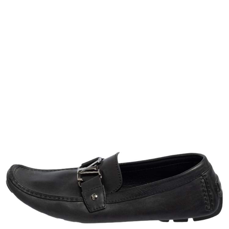 Pre Owned Louis Vuitton Black Leather Monte Carlo Slip On Loafer Size 44.5