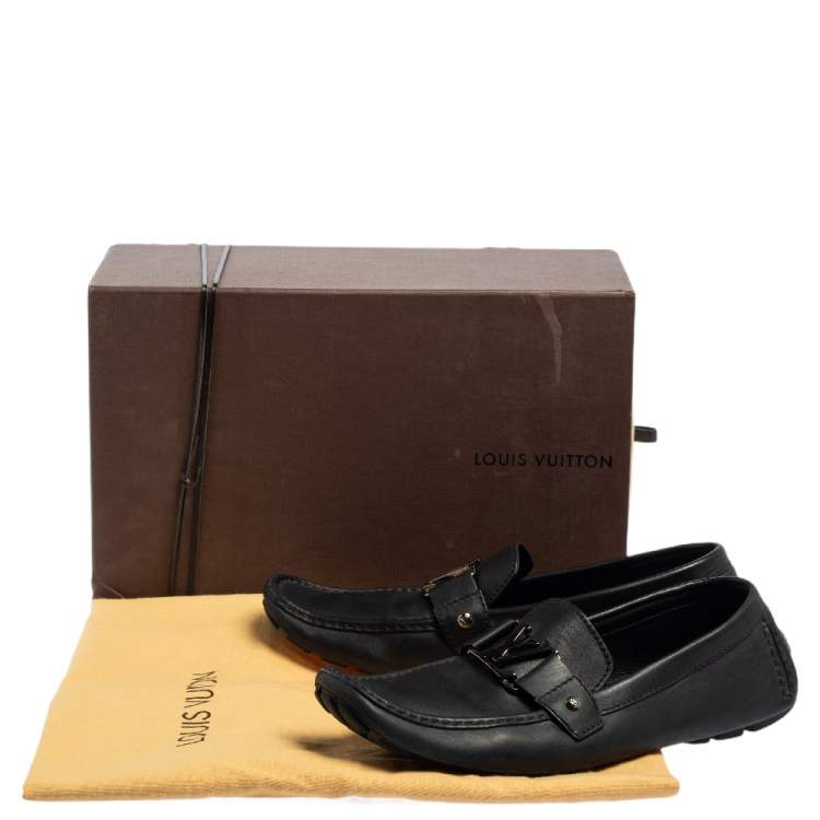 Pre Owned Louis Vuitton Black Leather Monte Carlo Slip On Loafer Size 44.5