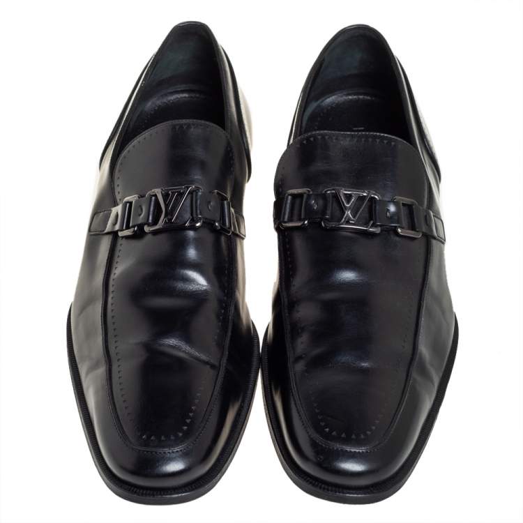Pre Owned Louis Vuitton Black  Leather Major Loafers Size 45