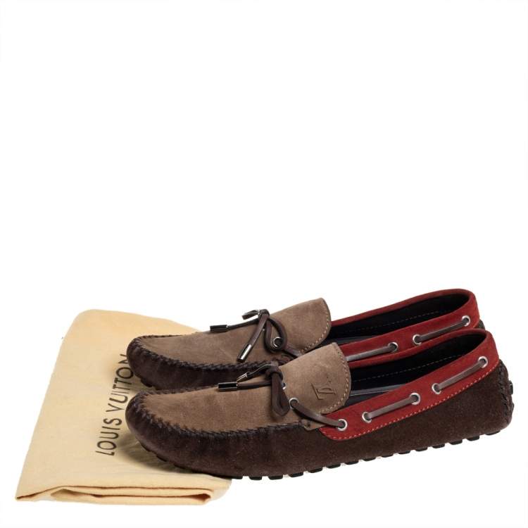 Pre Owned Louis Vuitton Multicolor Leather And Suede Gloria Loafers Size 44.5