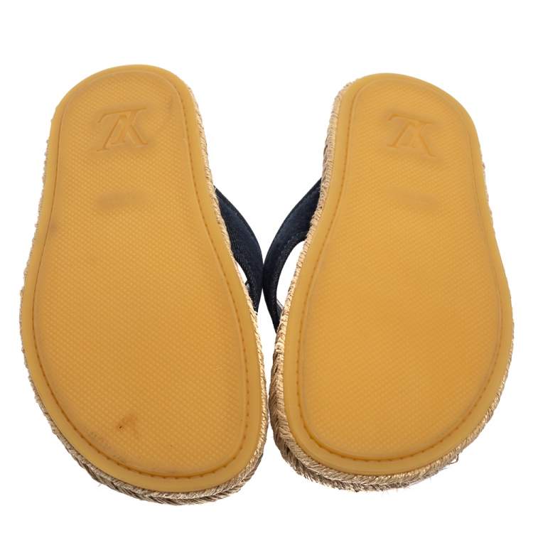 Pre Owned Louis Vuitton Navy Blue Denim Espadrille Thong Flats Size 40 
