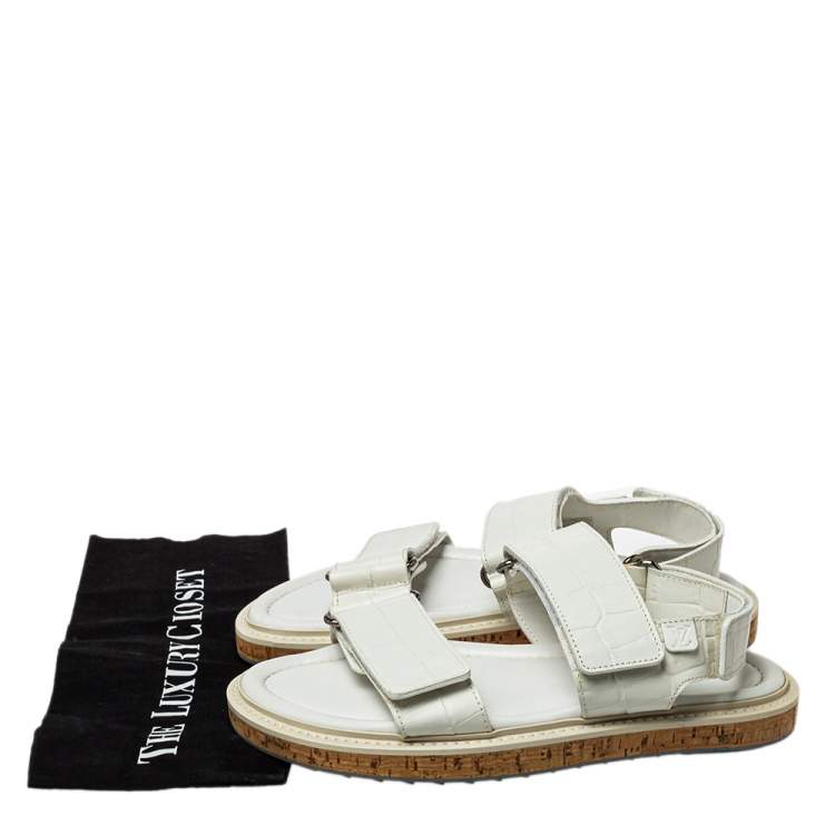 Pre Owned Louis Vuitton White Croc Embossed Leather Flat Slingback Sandals Size 40
