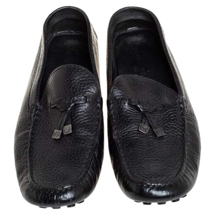 Pre Owned Louis Vuitton Black Leather Slip On Loafers Size 43.5