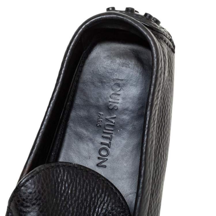 Pre Owned Louis Vuitton Black Leather Slip On Loafers Size 43.5