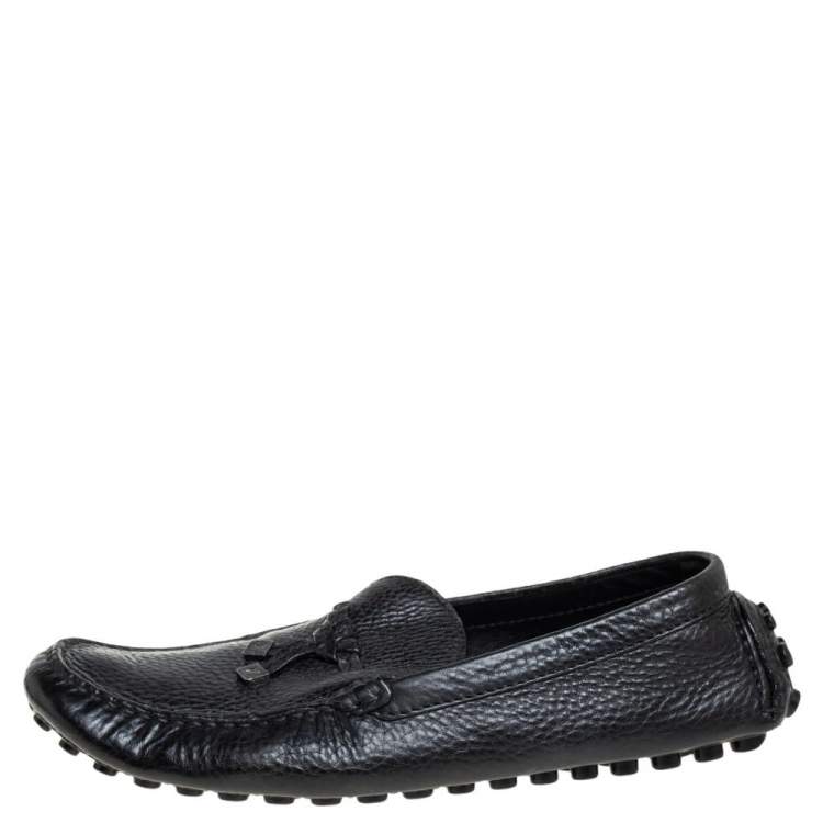 Pre Owned Louis Vuitton Black Leather Slip On Loafers Size 43.5